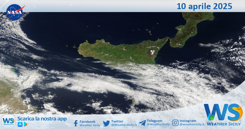 Meteo Sicilia: immagine satellitare Nasa di giovedì 10 aprile 2025