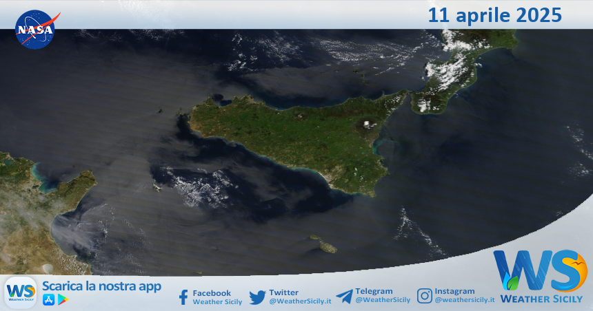 Meteo Sicilia: immagine satellitare Nasa di venerdì 11 aprile 2025