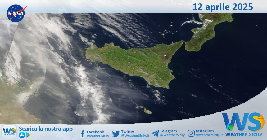Meteo Sicilia: immagine satellitare Nasa di sabato 12 aprile 2025