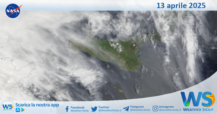 Meteo Sicilia: immagine satellitare Nasa di domenica 13 aprile 2025