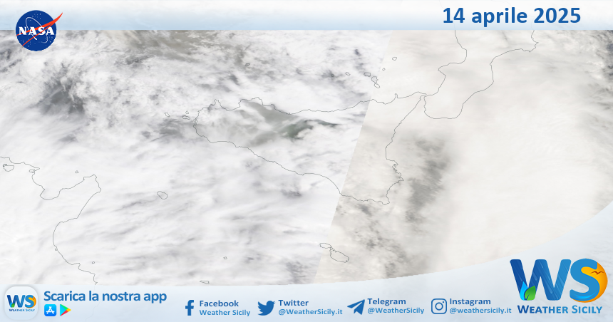 Meteo Sicilia: immagine satellitare Nasa di lunedì 14 aprile 2025
