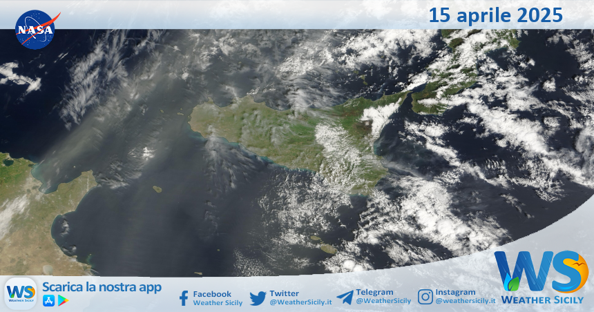 Meteo Sicilia: immagine satellitare Nasa di martedì 15 aprile 2025