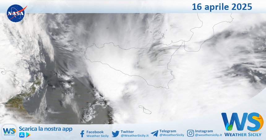 Meteo Sicilia: immagine satellitare Nasa di mercoledì 16 aprile 2025