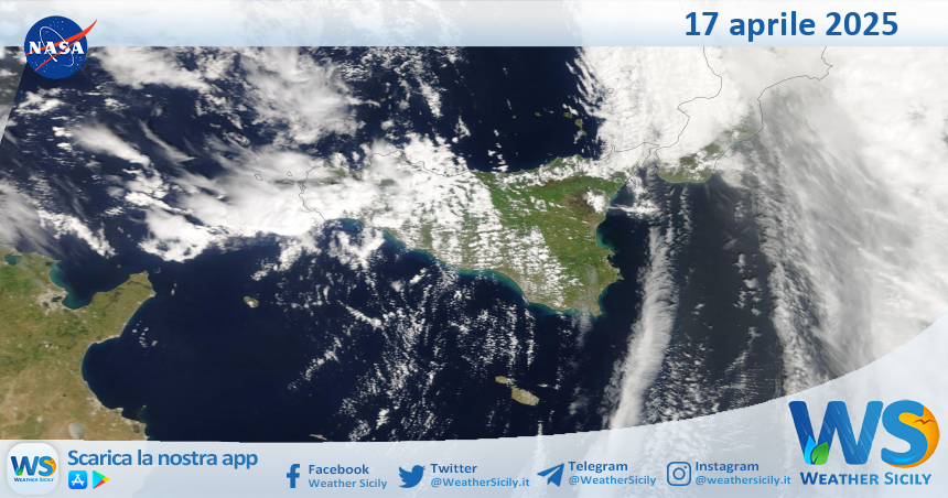 Meteo Sicilia: immagine satellitare Nasa di giovedì 17 aprile 2025