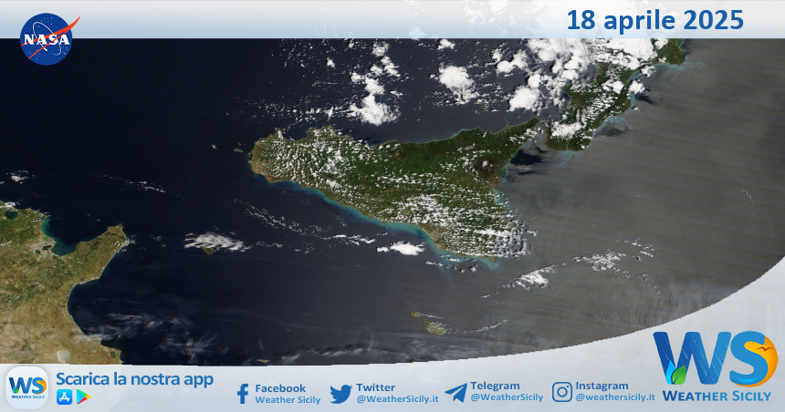 Meteo Sicilia: immagine satellitare Nasa di venerdì 18 aprile 2025