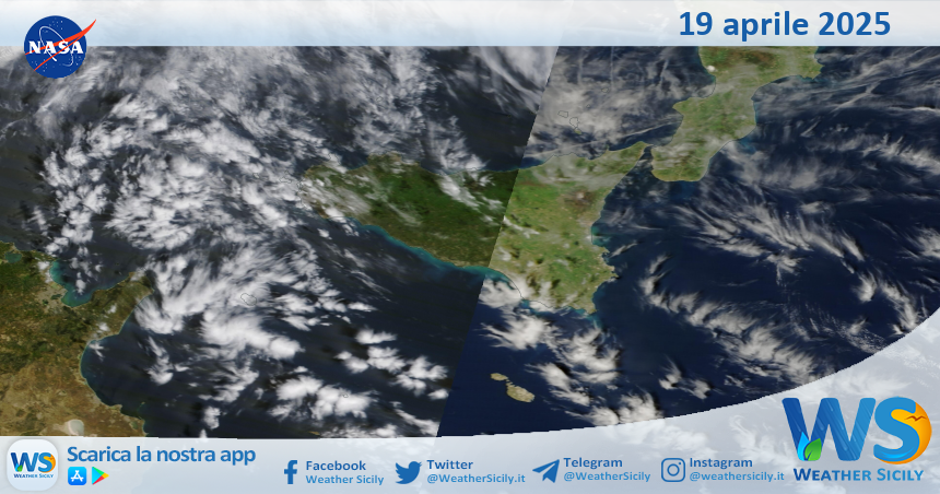 Meteo Sicilia: immagine satellitare Nasa di sabato 19 aprile 2025