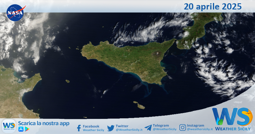 Meteo Sicilia: immagine satellitare Nasa di domenica 20 aprile 2025