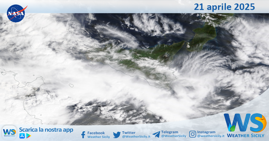 Meteo Sicilia: immagine satellitare Nasa di lunedì 21 aprile 2025
