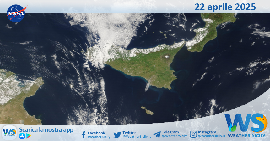 Meteo Sicilia: immagine satellitare Nasa di martedì 22 aprile 2025