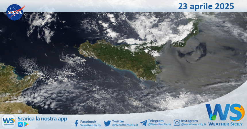 Meteo Sicilia: immagine satellitare Nasa di mercoledì 23 aprile 2025