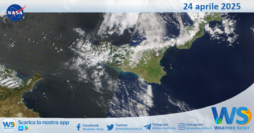 Meteo Sicilia: immagine satellitare Nasa di giovedì 24 aprile 2025