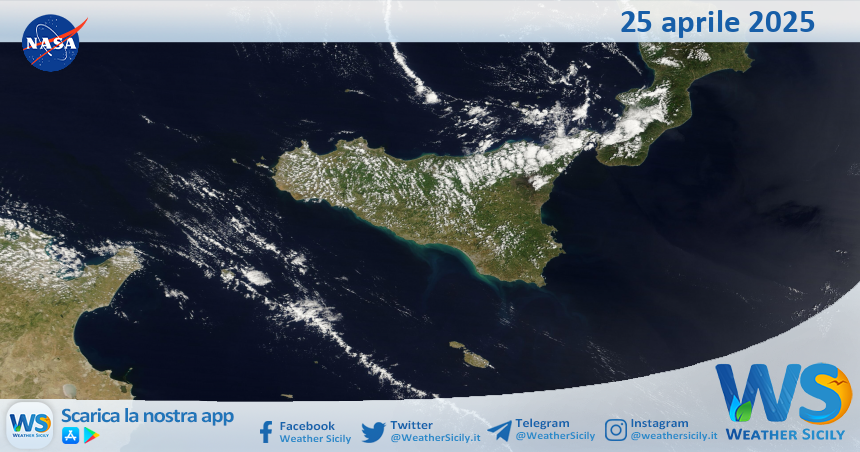 Meteo Sicilia: immagine satellitare Nasa di venerdì 25 aprile 2025