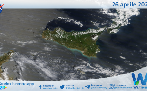 Meteo Sicilia: immagine satellitare Nasa di sabato 26 aprile 2025
