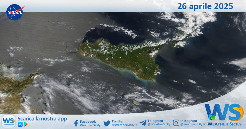 Meteo Sicilia: immagine satellitare Nasa di sabato 26 aprile 2025
