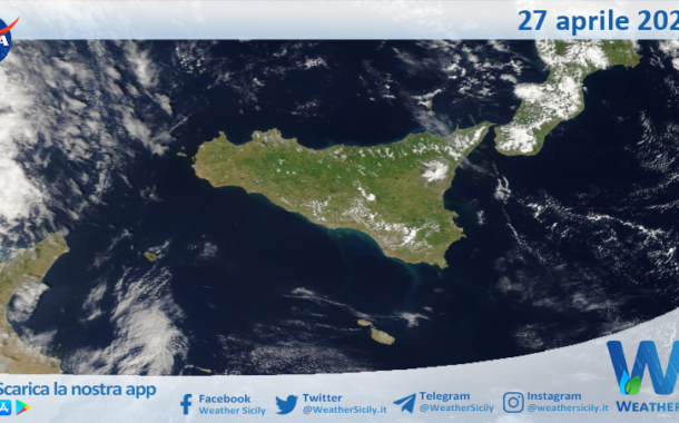 Meteo Sicilia: immagine satellitare Nasa di domenica 27 aprile 2025