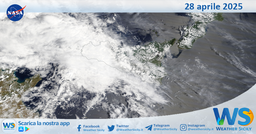 Meteo Sicilia: immagine satellitare Nasa di lunedì 28 aprile 2025