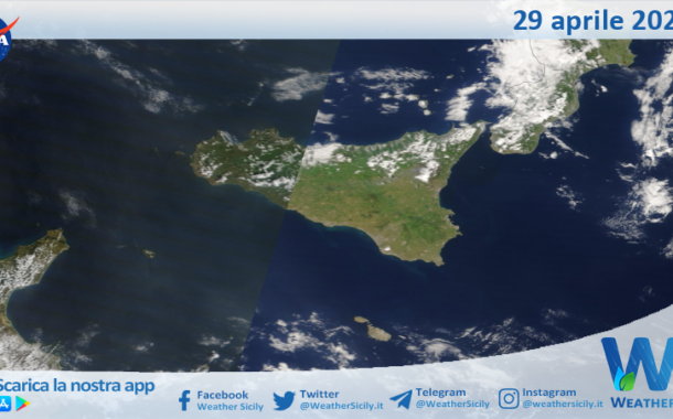 Meteo Sicilia: immagine satellitare Nasa di martedì 29 aprile 2025