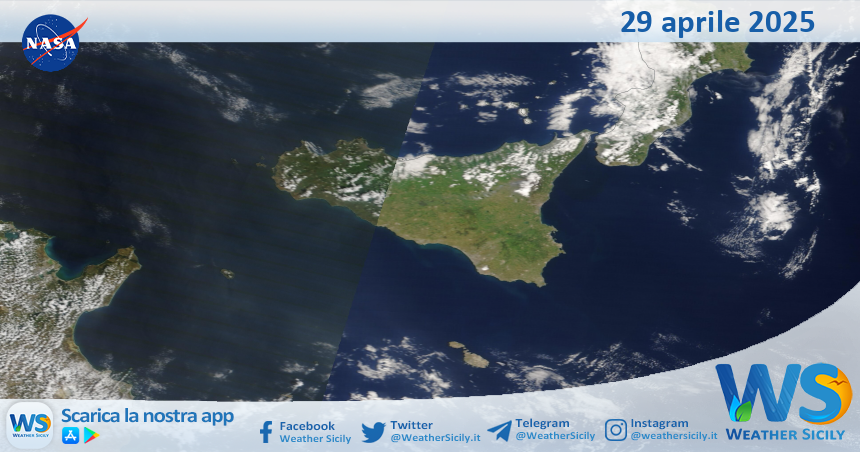 Meteo Sicilia: immagine satellitare Nasa di martedì 29 aprile 2025