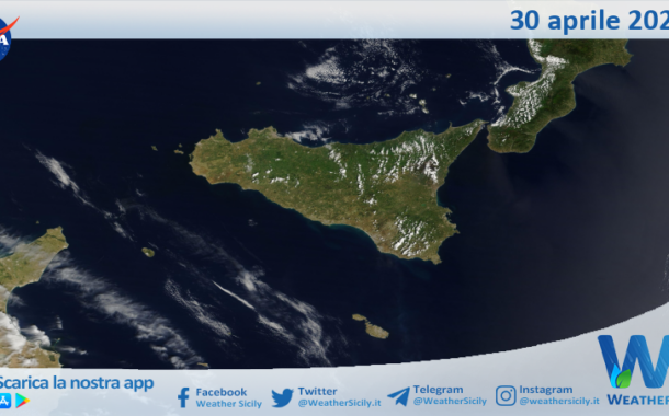 Meteo Sicilia: immagine satellitare Nasa di mercoledì 30 aprile 2025