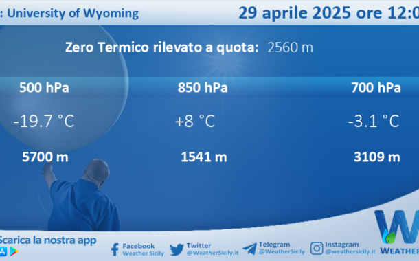 Meteo Sicilia: Radiosondaggio Trapani Birgi di martedì 29 aprile 2025 ore 12:00