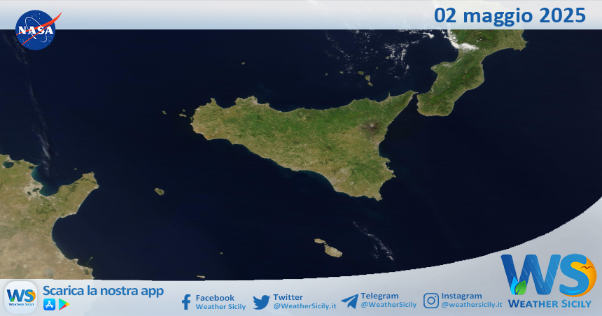 Meteo Sicilia: immagine satellitare Nasa di venerdì 02 maggio 2025