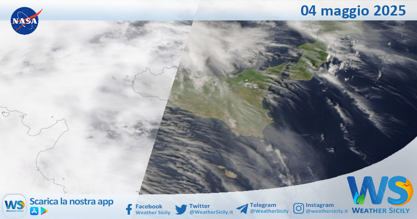 Meteo Sicilia: immagine satellitare Nasa di domenica 04 maggio 2025