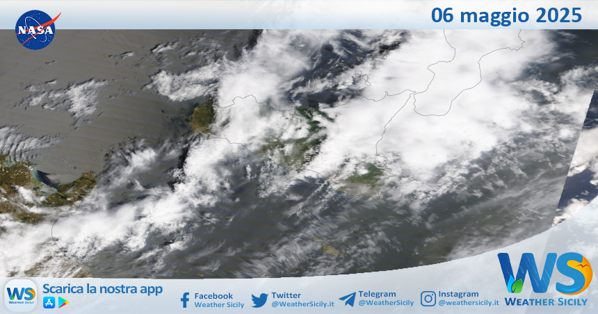 Meteo Sicilia: immagine satellitare Nasa di martedì 06 maggio 2025