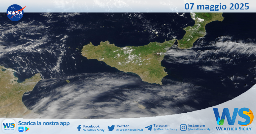 Meteo Sicilia: immagine satellitare Nasa di mercoledì 07 maggio 2025
