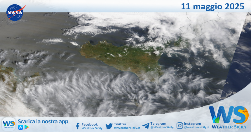 Meteo Sicilia: immagine satellitare Nasa di domenica 11 maggio 2025