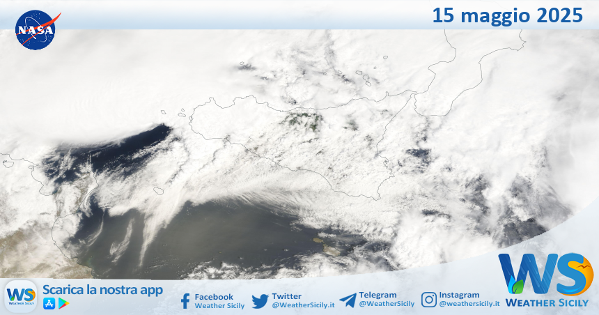 Meteo Sicilia: immagine satellitare Nasa di giovedì 15 maggio 2025