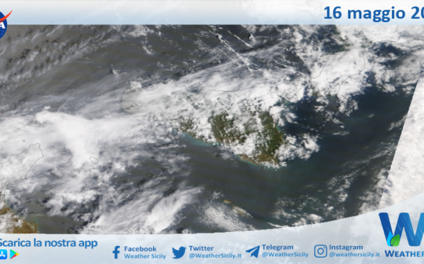 Meteo Sicilia: immagine satellitare Nasa di venerdì 16 maggio 2025