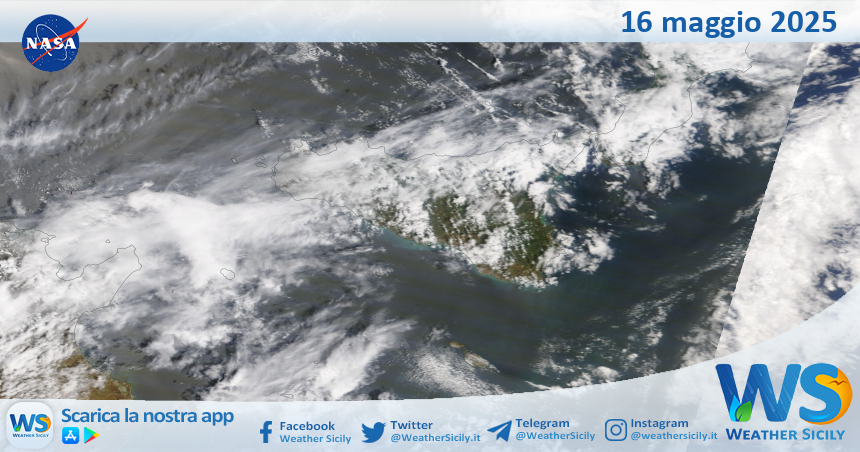 Meteo Sicilia: immagine satellitare Nasa di venerdì 16 maggio 2025