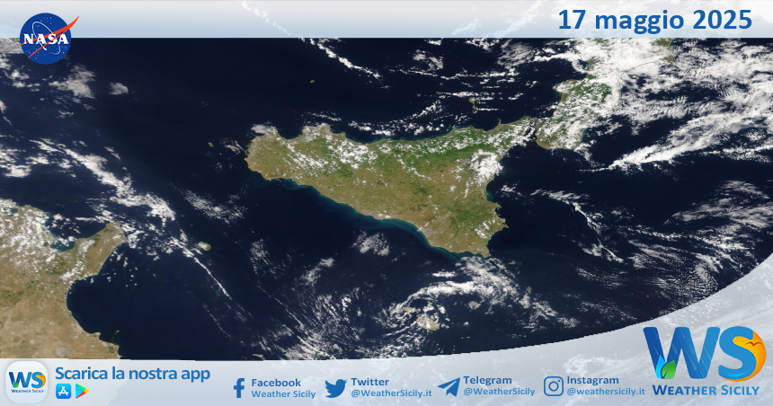 Meteo Sicilia: immagine satellitare Nasa di sabato 17 maggio 2025