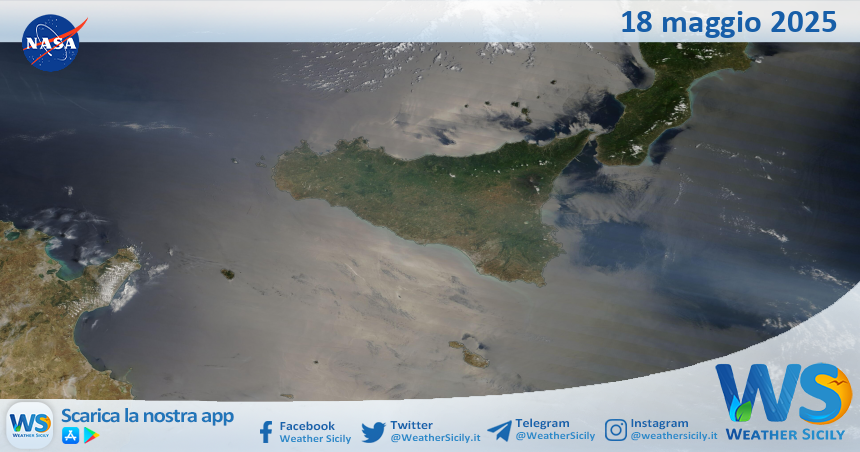 Meteo Sicilia: immagine satellitare Nasa di domenica 18 maggio 2025