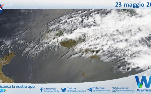 Meteo Sicilia: immagine satellitare Nasa di venerdì 23 maggio 2025