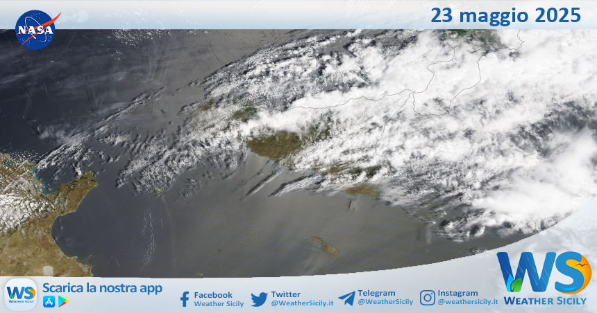 Meteo Sicilia: immagine satellitare Nasa di venerdì 23 maggio 2025