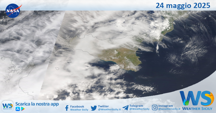 Meteo Sicilia: immagine satellitare Nasa di sabato 24 maggio 2025