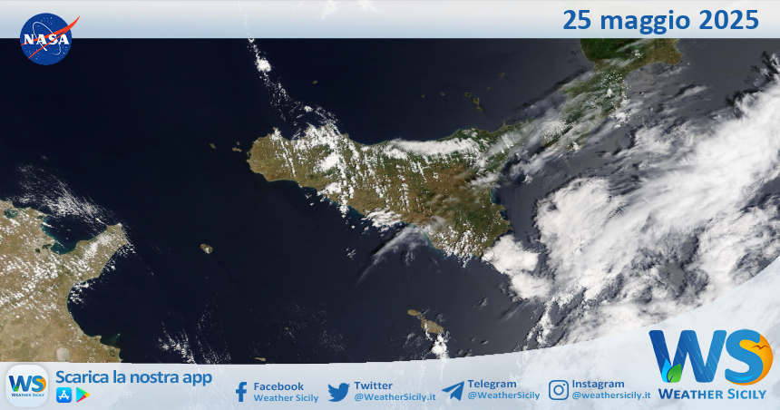 Meteo Sicilia: immagine satellitare Nasa di domenica 25 maggio 2025