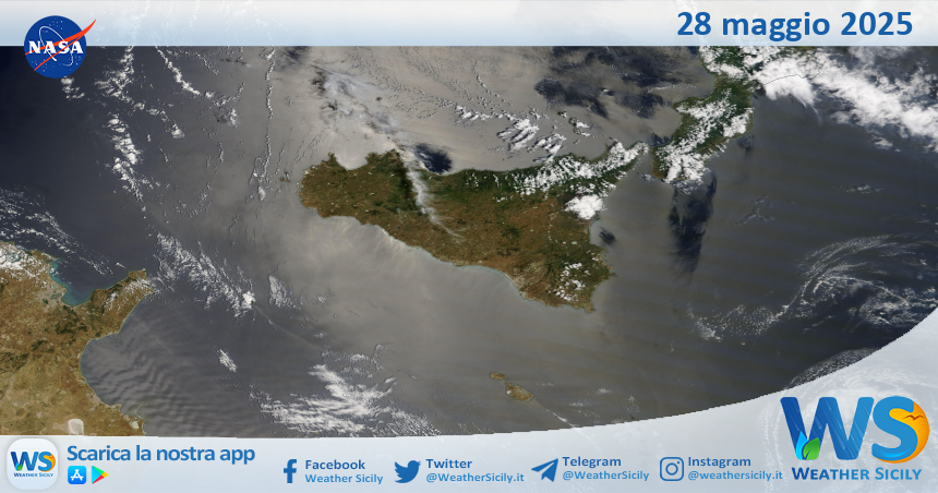 Meteo Sicilia: immagine satellitare Nasa di mercoledì 28 maggio 2025
