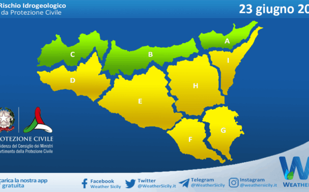 Meteo Sicilia: bollettino di allerta meteo per domani, lunedì 23 giugno 2025