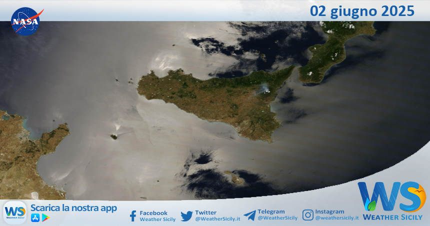 Meteo Sicilia: immagine satellitare Nasa di lunedì 02 giugno 2025