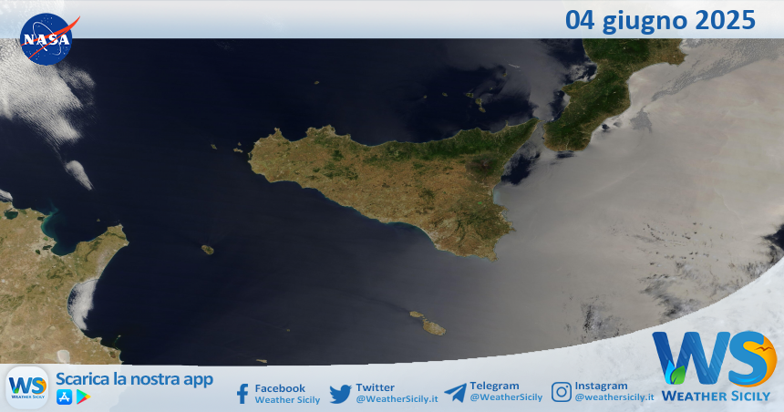 Meteo Sicilia: immagine satellitare Nasa di mercoledì 04 giugno 2025
