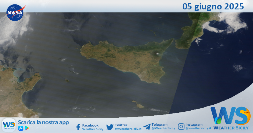 Meteo Sicilia: immagine satellitare Nasa di giovedì 05 giugno 2025