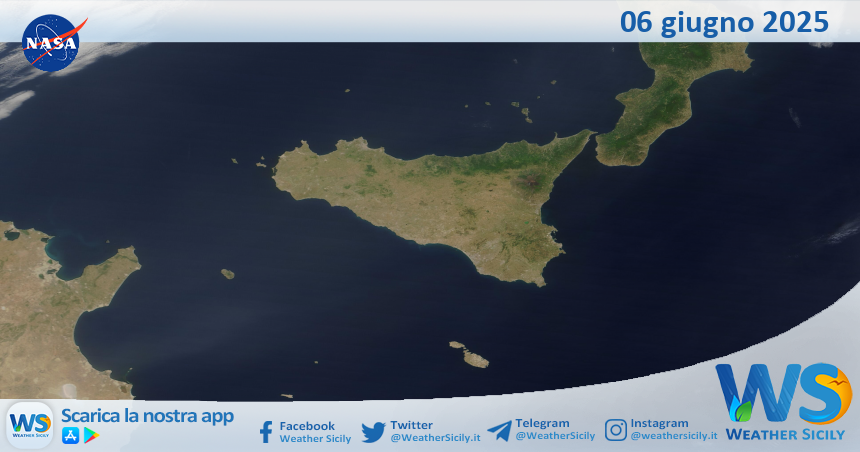 Meteo Sicilia: immagine satellitare Nasa di venerdì 06 giugno 2025