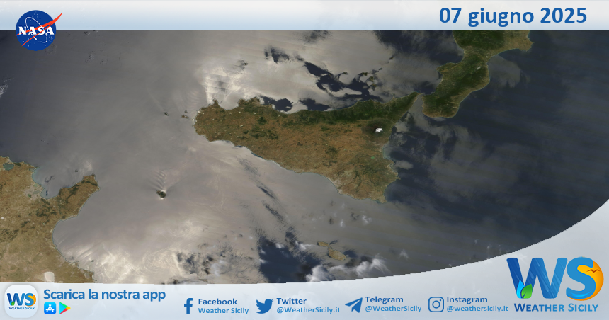 Meteo Sicilia: immagine satellitare Nasa di sabato 07 giugno 2025