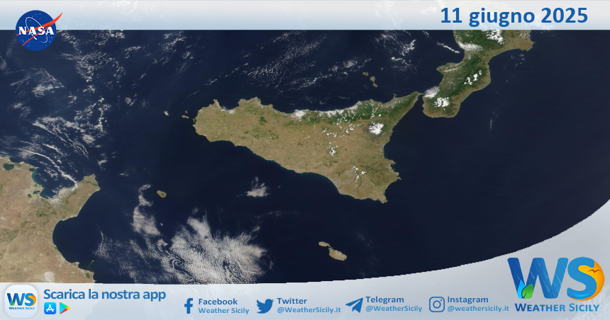 Meteo Sicilia: immagine satellitare Nasa di mercoledì 11 giugno 2025