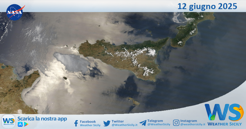 Meteo Sicilia: immagine satellitare Nasa di giovedì 12 giugno 2025