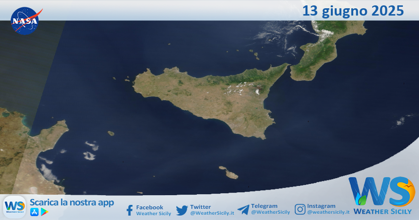 Meteo Sicilia: immagine satellitare Nasa di venerdì 13 giugno 2025