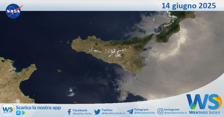 Meteo Sicilia: immagine satellitare Nasa di sabato 14 giugno 2025