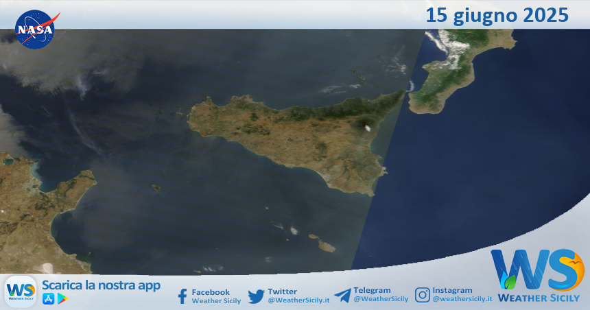Meteo Sicilia: immagine satellitare Nasa di domenica 15 giugno 2025